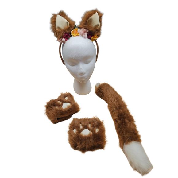 Claire's Woodland Fox Dress Up Set Ages 3 up Ears Tail Paws Brown Faux Fir - Picture 1 of 7